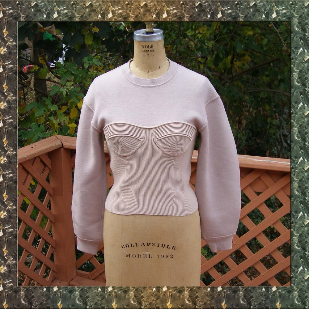 NWOT $2470 Alexander McQueen Corset Puff-sleeve Cotton Sweatshirt Knit top
